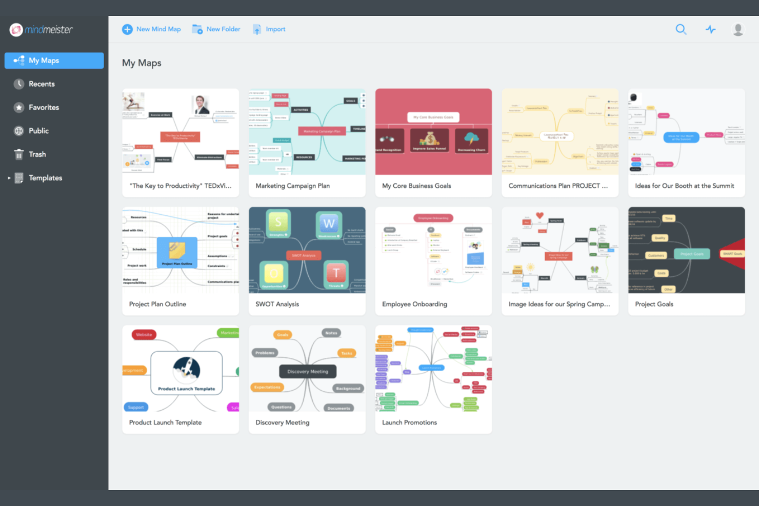 MindMeister screenshot - 10 bedste Whimsical-alternativer til mindmapping i 2026