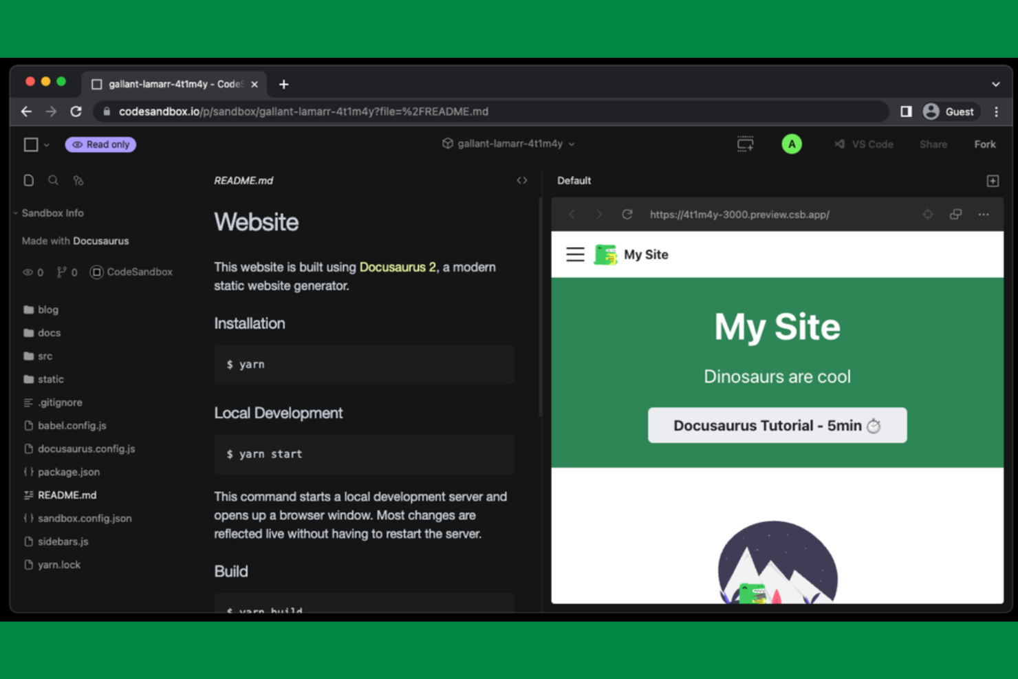 Docusaurus screenshot - 10 bedste alternativer til GitBook til dokumentation i 2026
