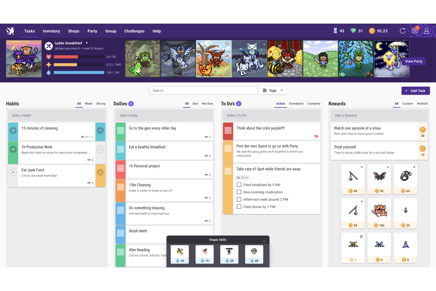 Habitica screenshot - 10 gratis produktivitetsapps til 2026