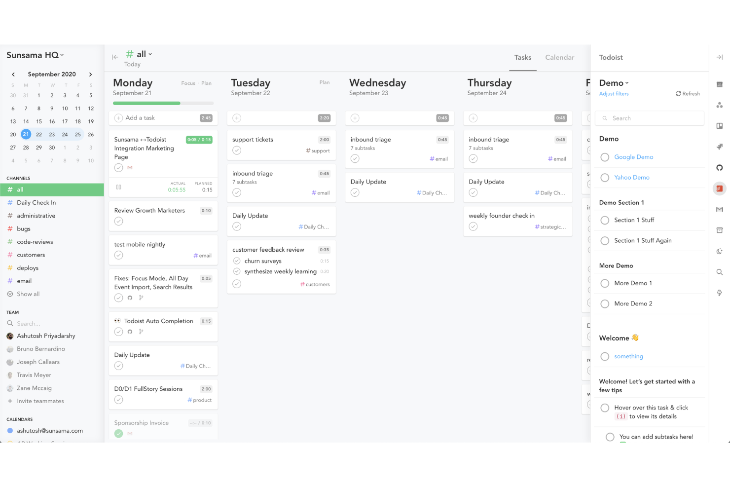 Sunsama screenshot - 10 gratis produktivitetsapps til 2026