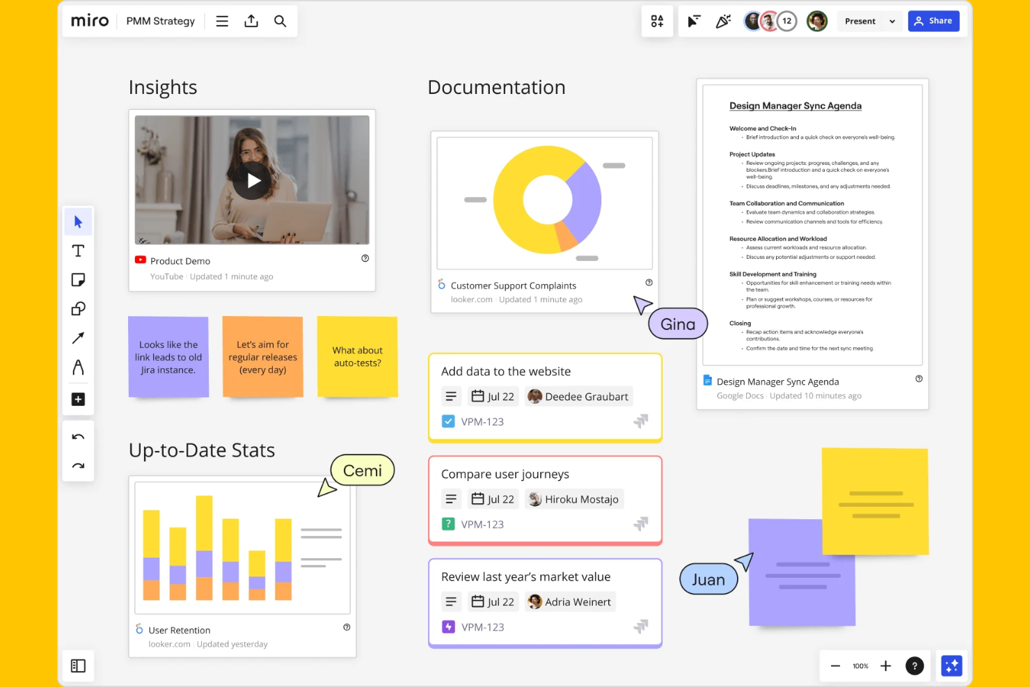 Miro screenshot - 10 bedste Whimsical-alternativer til mindmapping i 2026