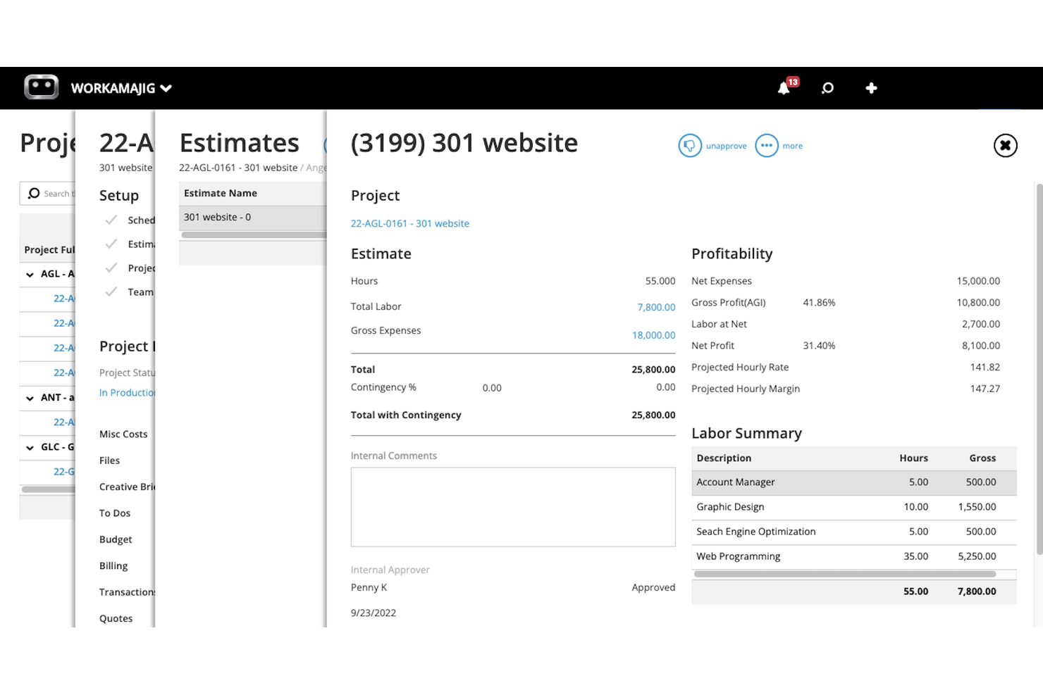 Workamajig screenshot - 10 bedste værktøjer til sporing af projektudgifter i 2026