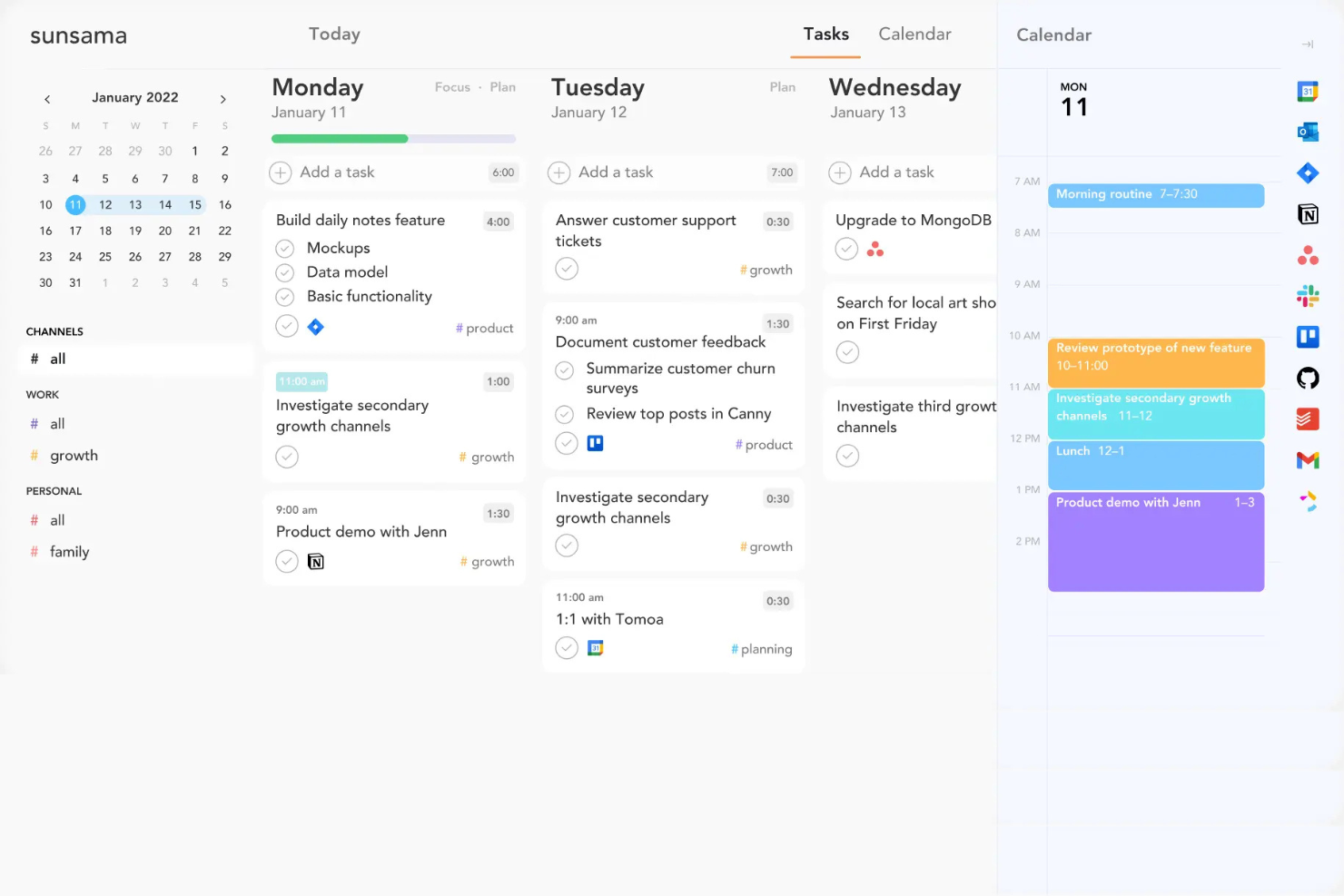 Sunsama screenshot - 10 bedste AI-apps til opgavelister anmeldt i 2026