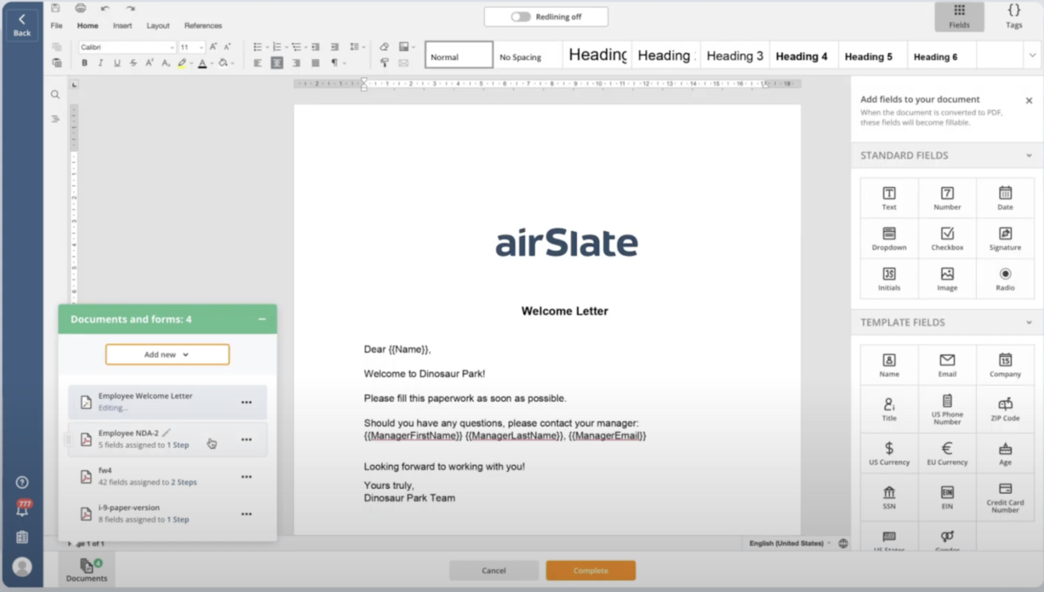 airSlate screenshot - 10 bedste gratis dokumentstyringssoftwareløsninger anmeldt i 2026