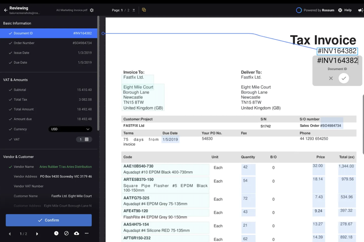 Rossum screenshot - De 10 bedste softwareløsninger til dokumentautomatisering anmeldt i 2026