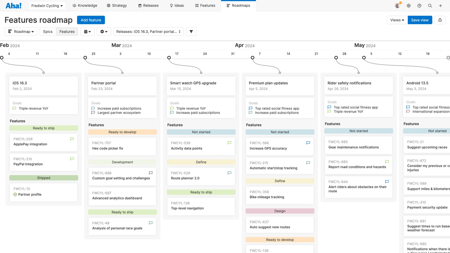 Aha! screenshot - 10 bedste Coda-alternativer til projektteams i 2026