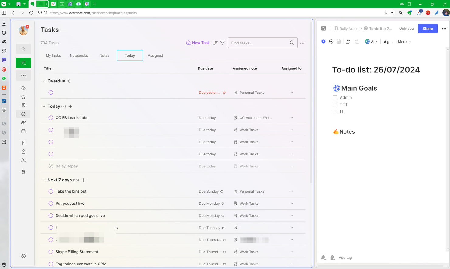 Evernote screenshot - 10 bedste Coda-alternativer til projektteams i 2026