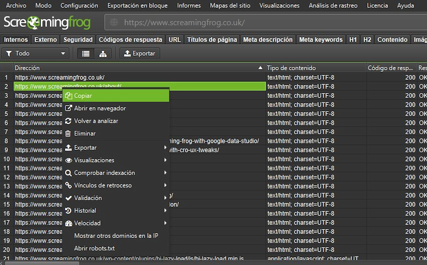 Screaming Frog SEO Spider screenshot - 10 bedste SEO-rapporteringssoftware til kunder anmeldt i 2026
