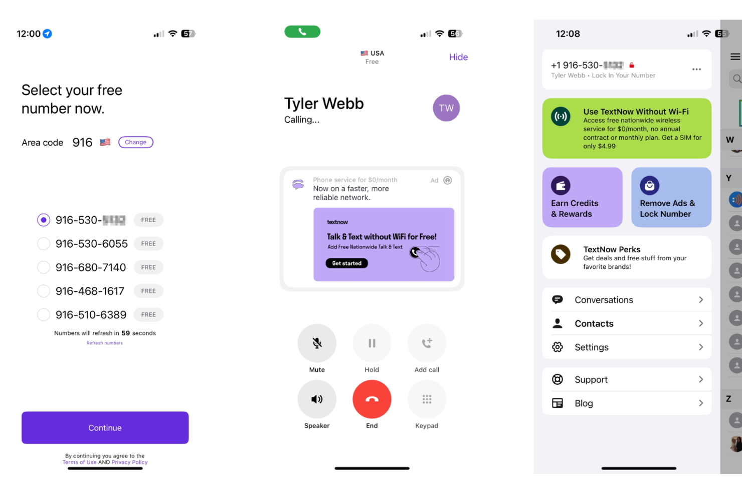 TextNow screenshot - 13 bedste gratis VoIP-tjenester i 2026
