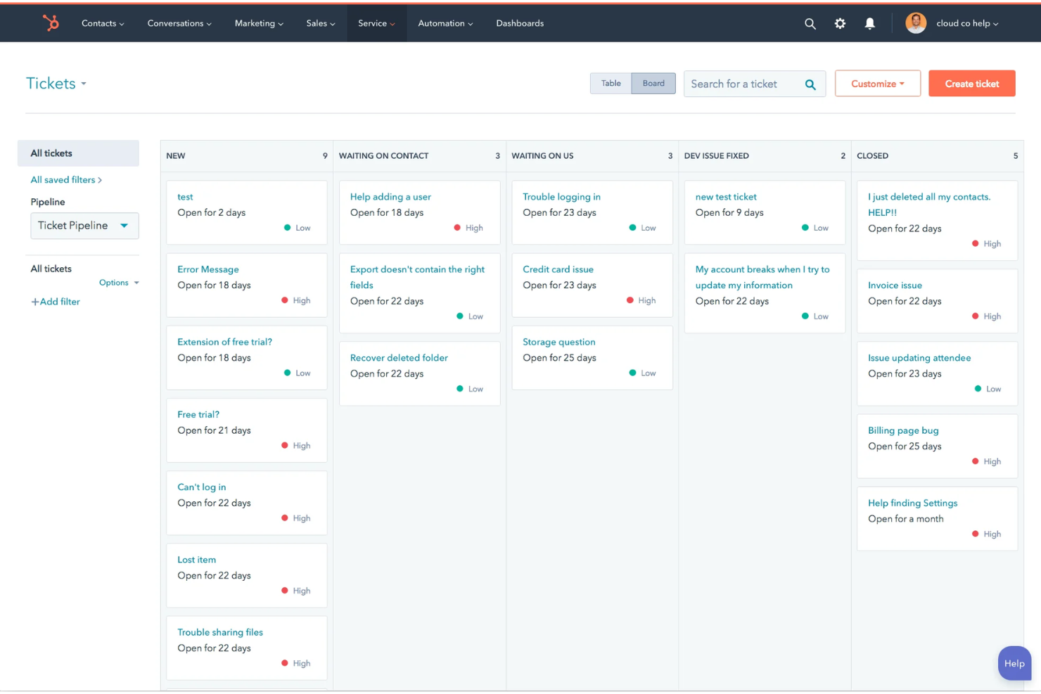HubSpot Service Hub screenshot - 10 bedste Odoo-alternativer til virksomhedsadministration i 2026