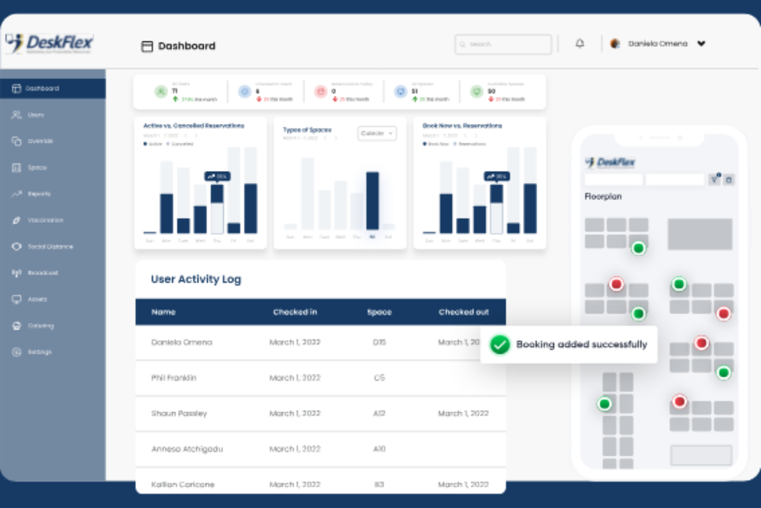 DeskFlex screenshot - De 10 bedste AI-softwareløsninger til booking af fleksible skriveborde i 2026