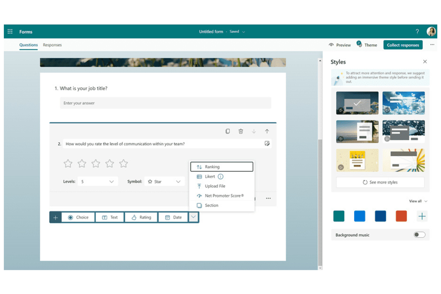 Microsoft Forms screenshot - 10 bedste alternativer til Typeform til kundeundersøgelser i 2026