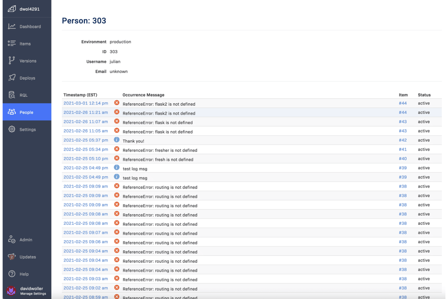 Rollbar screenshot - 10 bedste alternativer til Sentry til fejlovervågning i 2026