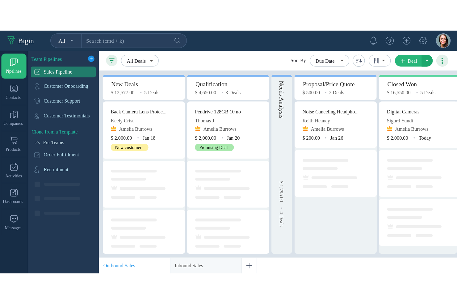 Bigin screenshot - 10 CRM-systemer til små virksomheder i 2026