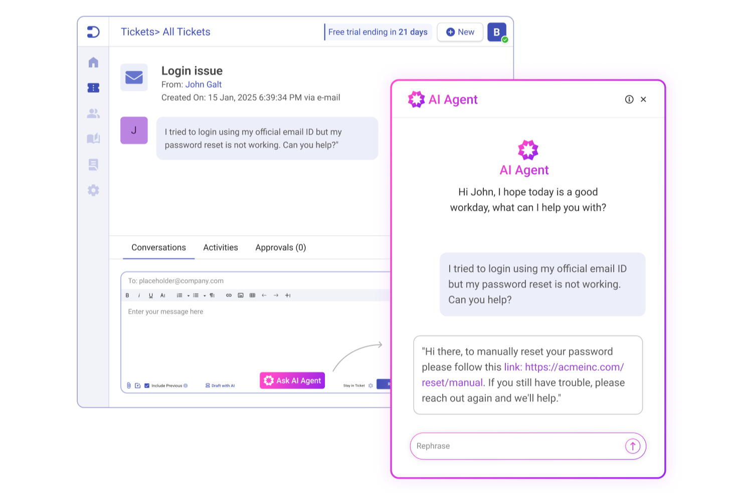 Desk365 screenshot - De 10 bedste AI-supportsystemer gennemgået i 2026