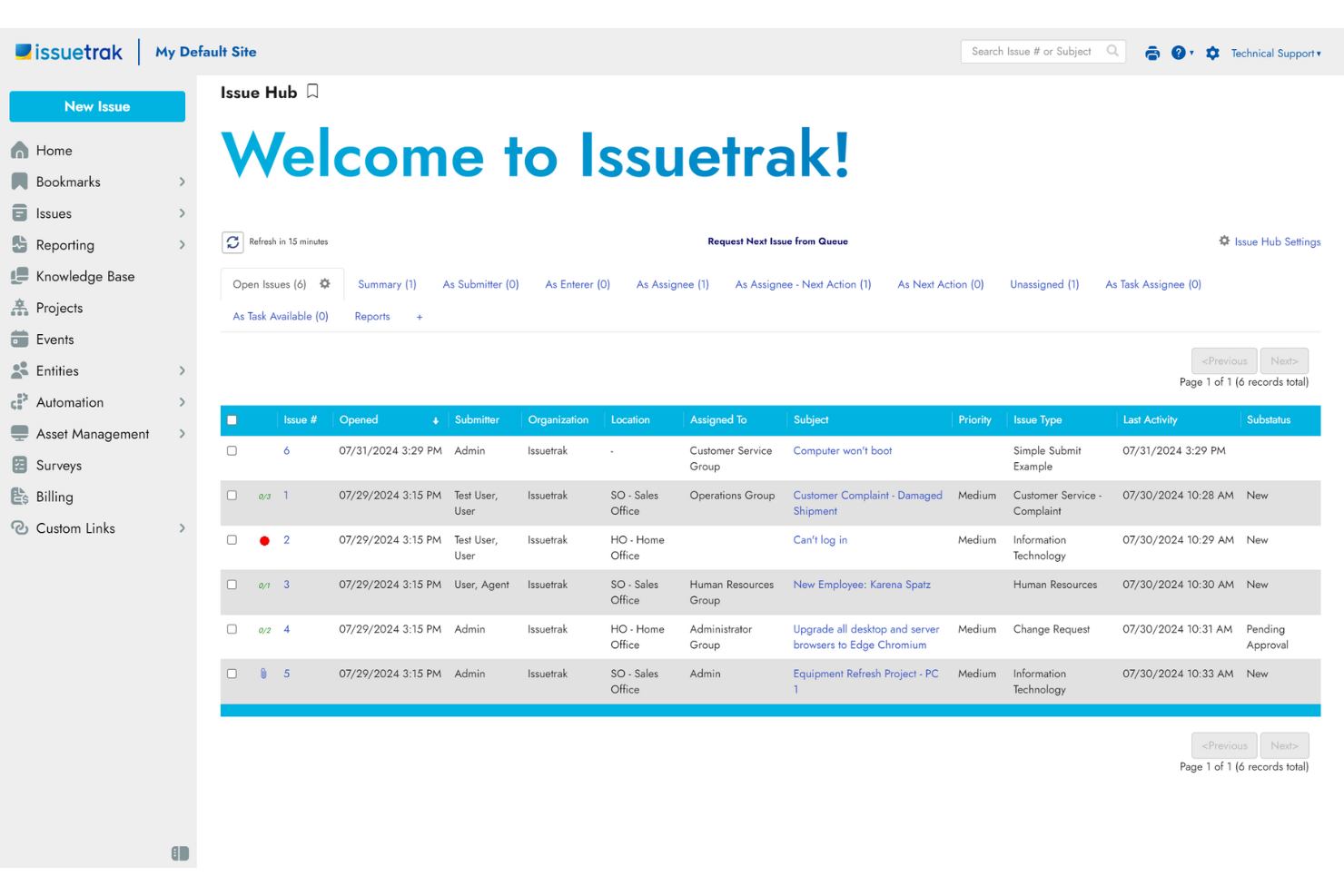 Issuetrak screenshot - 10 bedste alternativer til Spiceworks-værktøjer til helpdesk i 2026