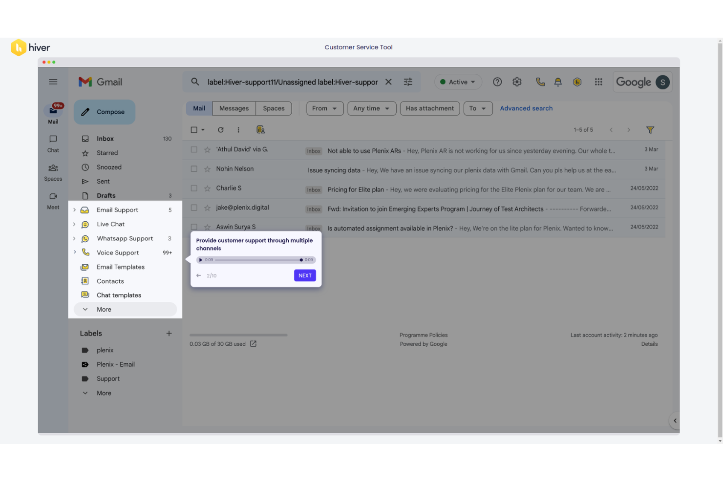 Hiver screenshot - 10 bedste alternativer til Kayako til kundesupport i 2026
