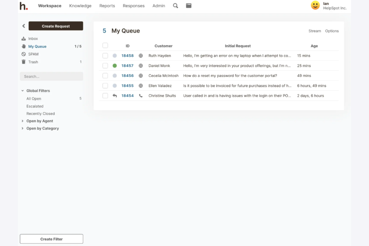 HelpSpot screenshot - 10 bedste alternativer til Spiceworks-værktøjer til helpdesk i 2026