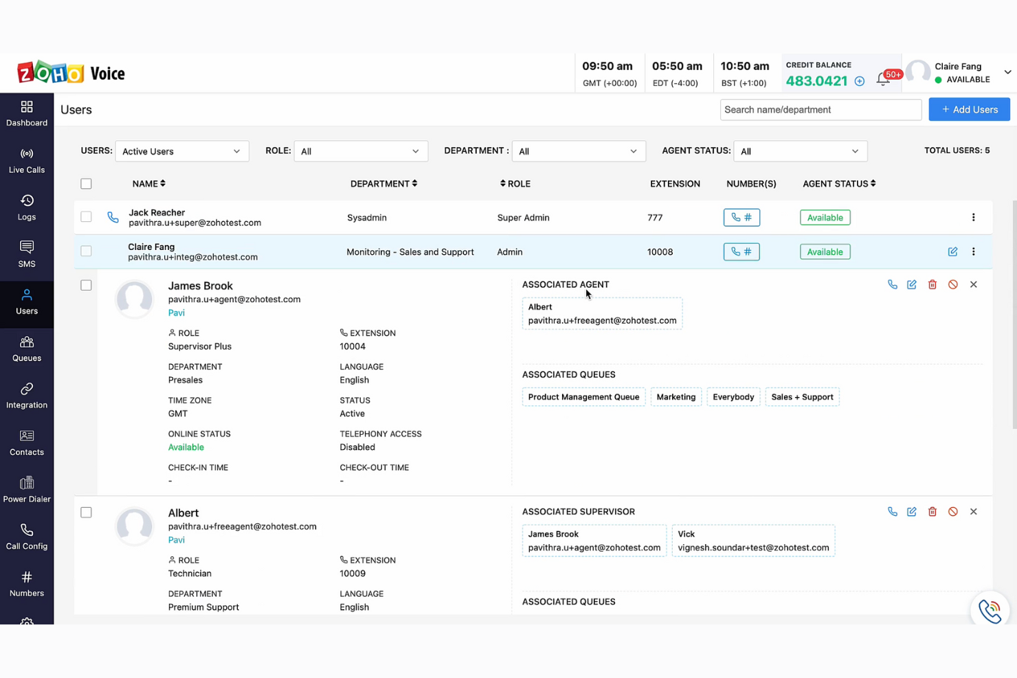Zoho Voice screenshot - 10 bedste programmer til vagtplanlægning af callcentre i 2026