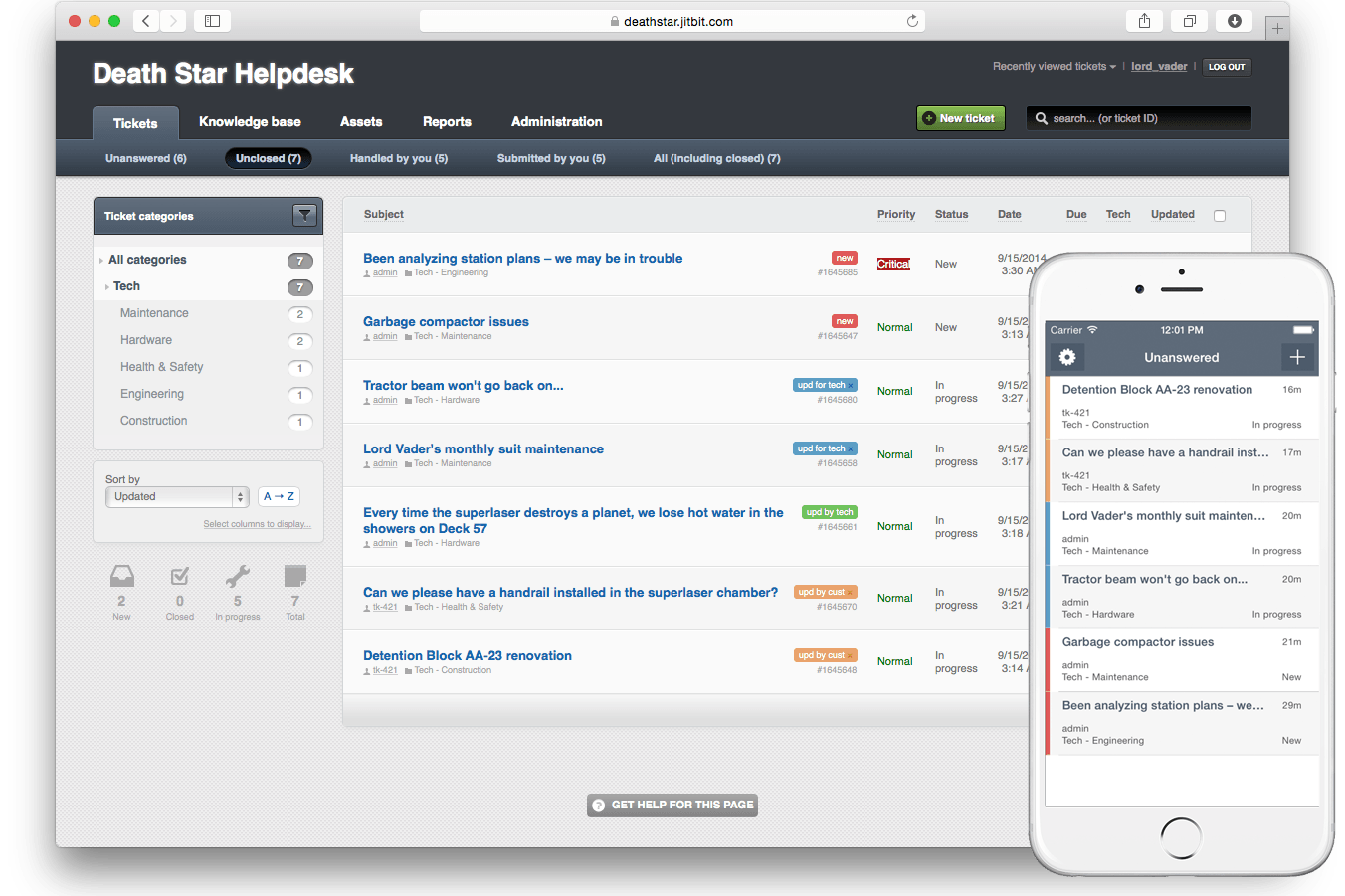 Jitbit Helpdesk screenshot - De 10 bedste helpdesksoftwareløsninger i 2026: Anmeldt og sammenlignet