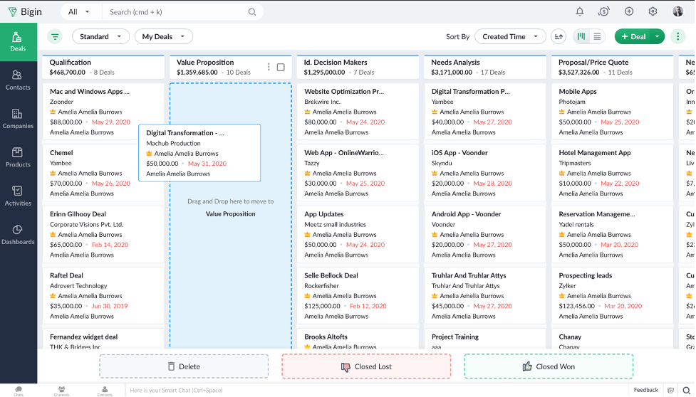 Bigin by Zoho CRM screenshot - De 10 bedste softwareløsninger til kundesporing i 2026