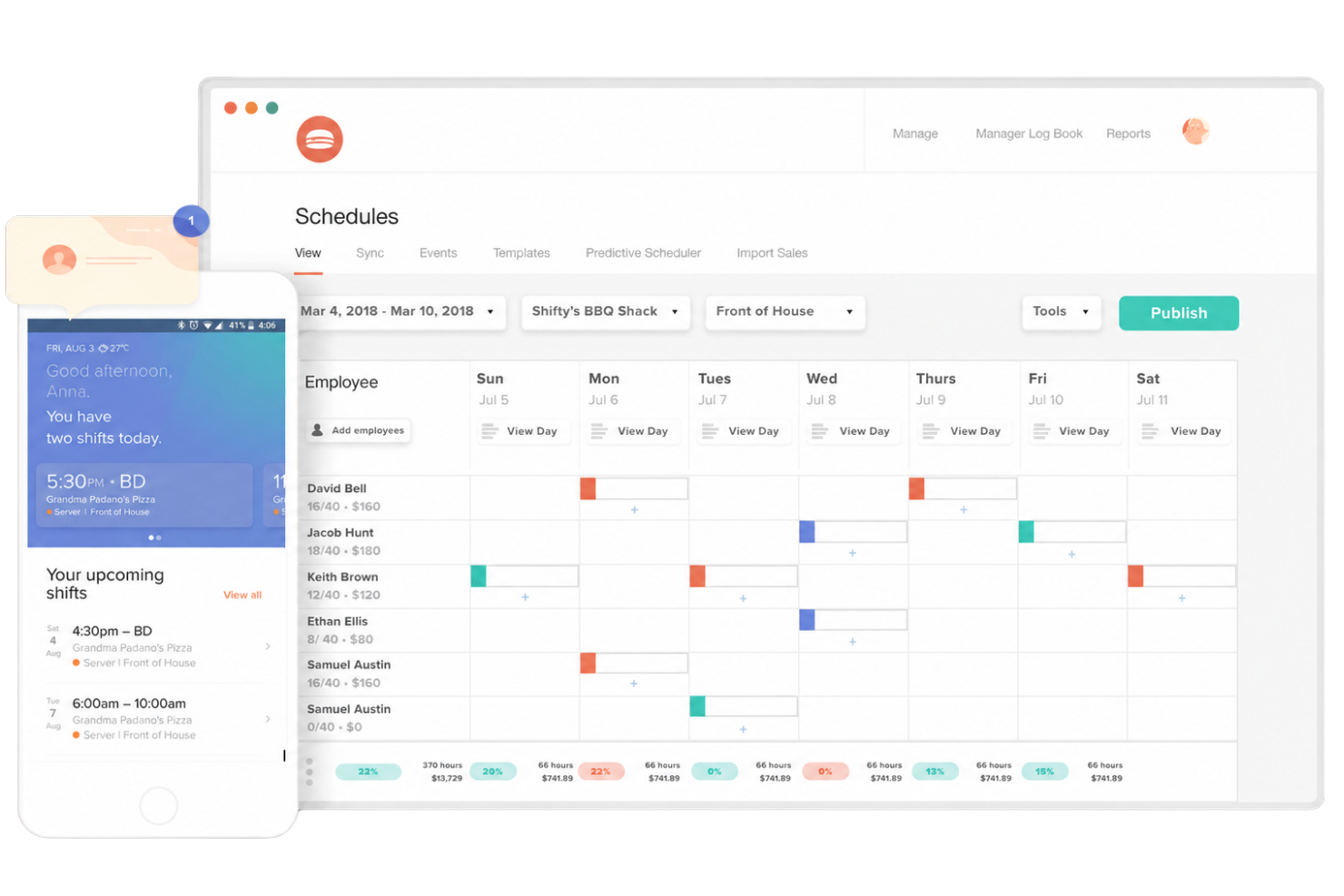 7shifts screenshot - 10 bedste gratis apps til tidsregistrering i 2026