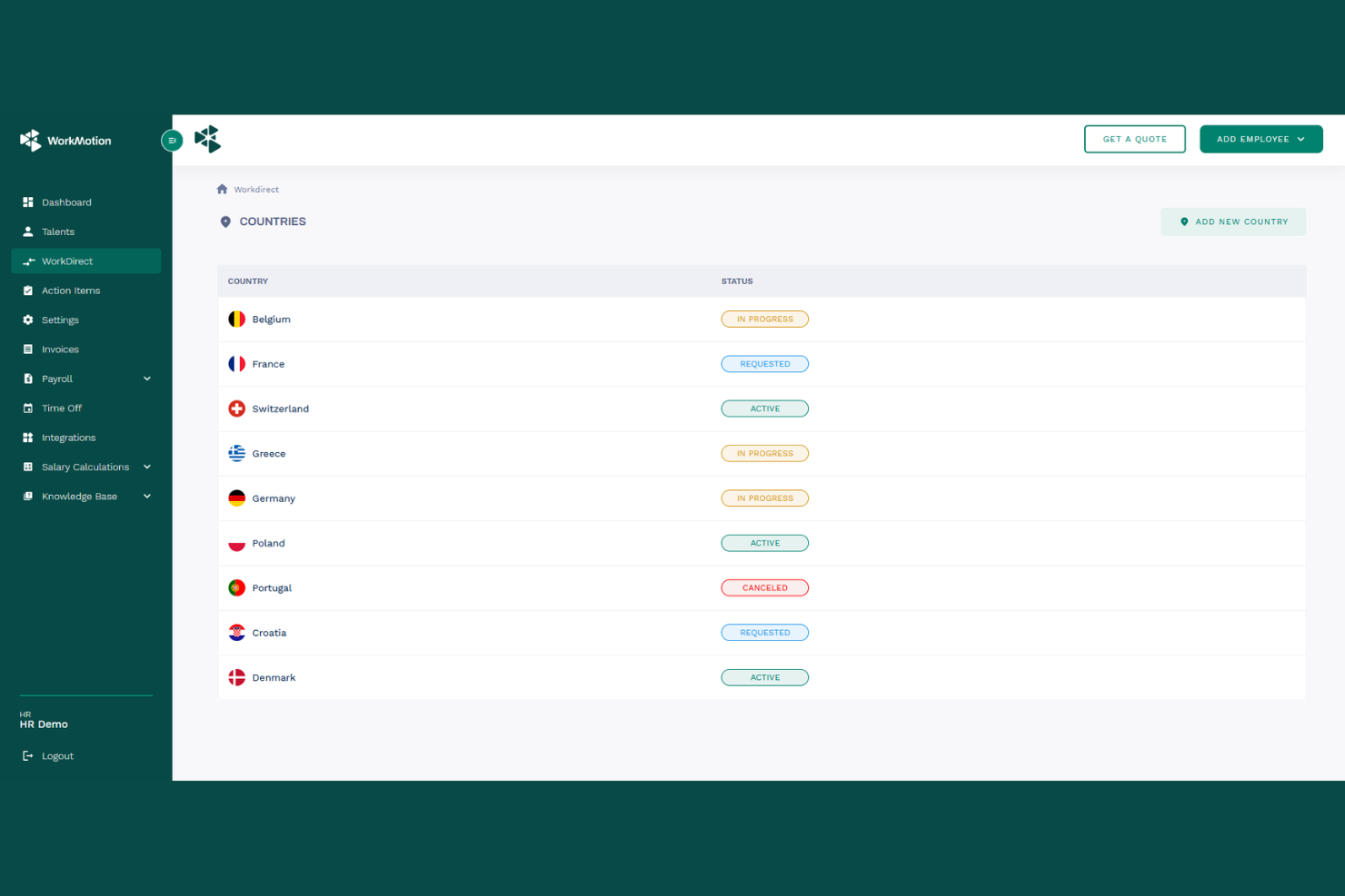 WorkMotion screenshot - 10 bedste tjenester til arbejdsgiverregistrering i Irland i 2026
