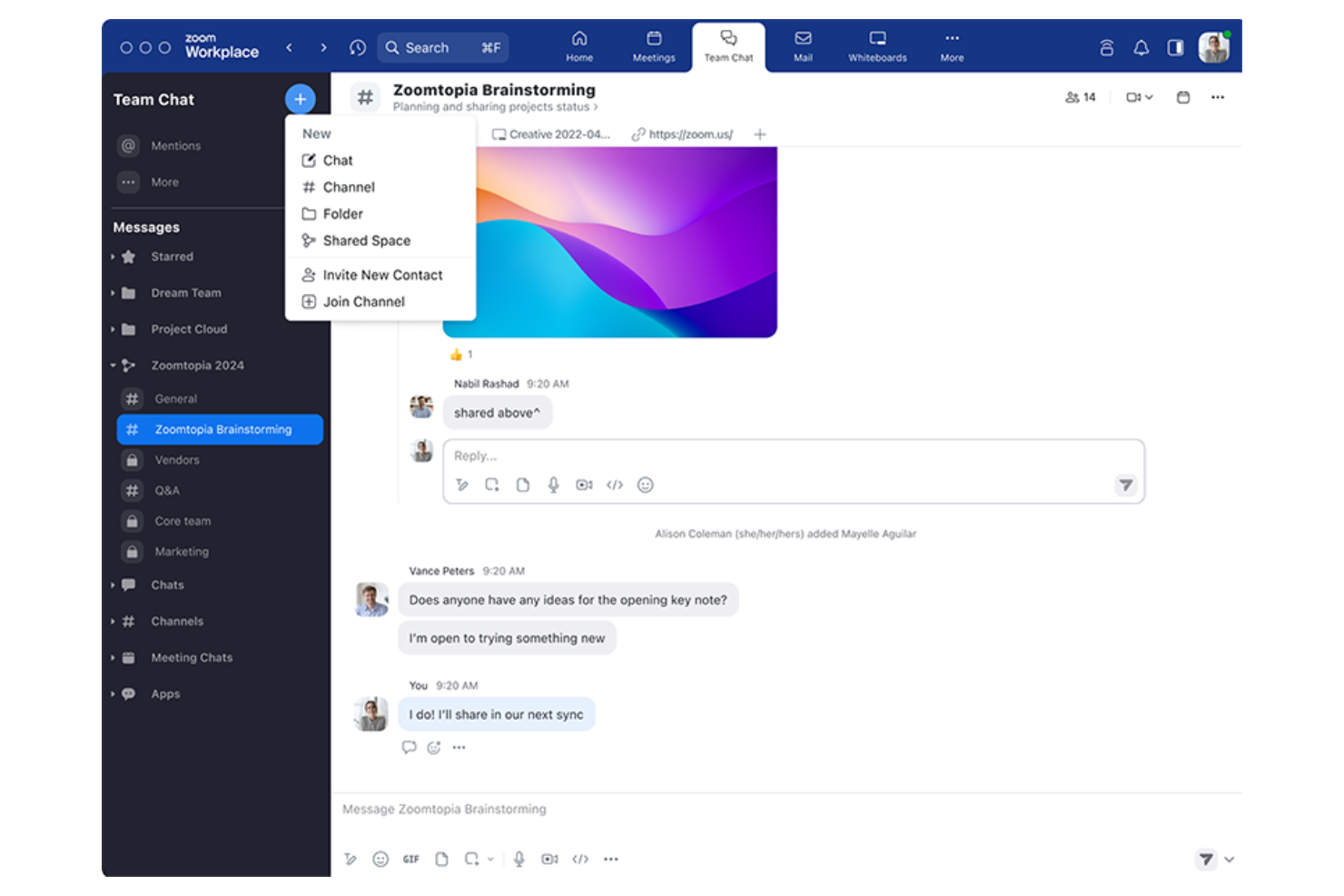 Zoom Team Chat screenshot - 10 værktøjer til intern kommunikation i 2026