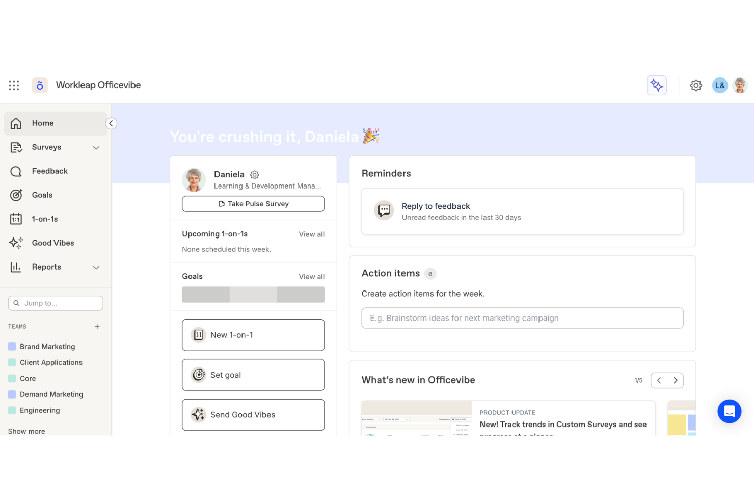 Workleap screenshot - 10 bedste værktøjer til præstationsstyring med kunstig intelligens gennemgået i 2026