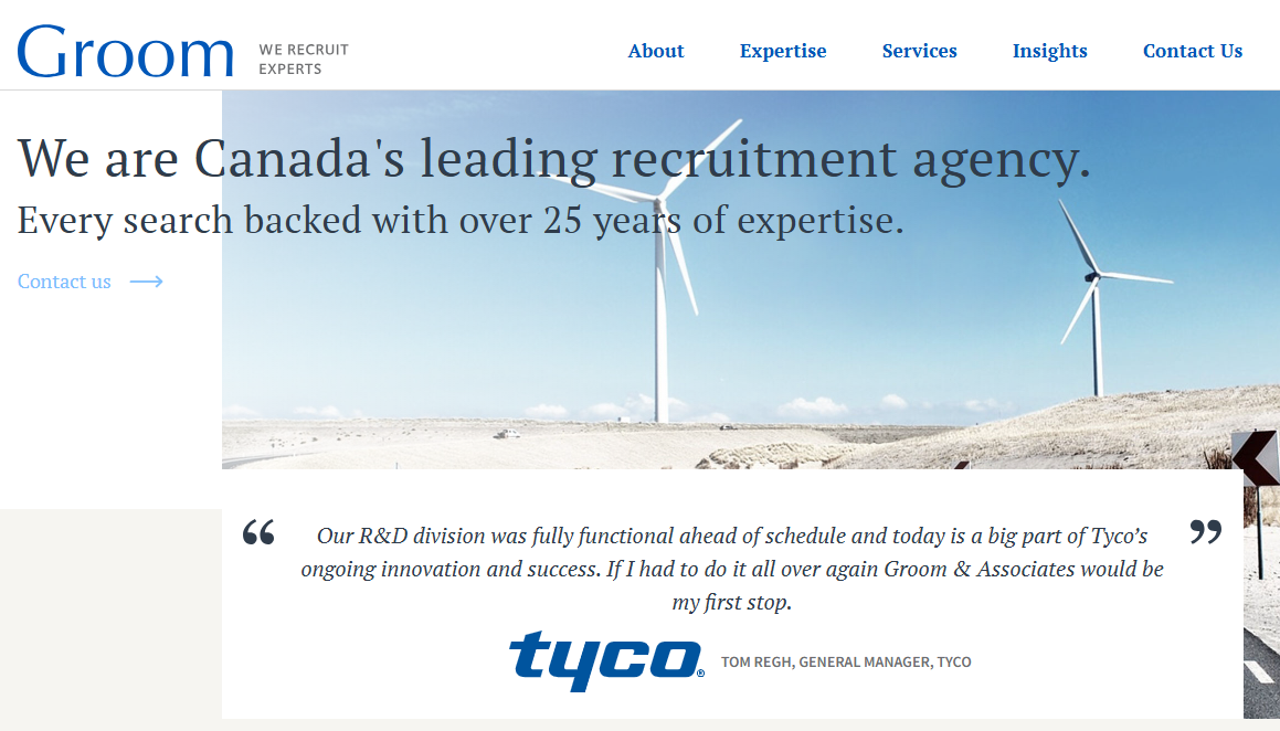 Groom and Associates screenshot - 10 bedste rekrutteringsbureauer inden for finans i 2026: Anmeldt