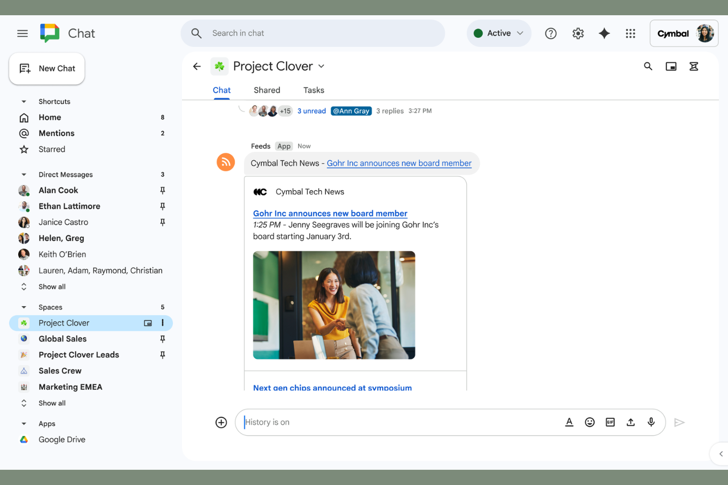 Google Chat screenshot - 10 najlepszych narzędzi komunikacji wewnętrznej w 2026 roku