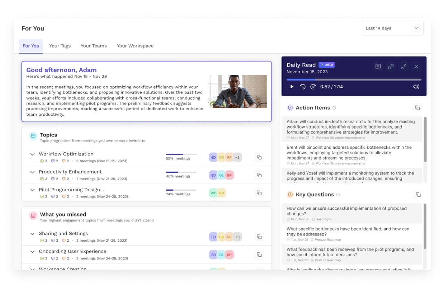 Read AI screenshot - 27 najlepszych asystentów spotkań AI w 2026 roku