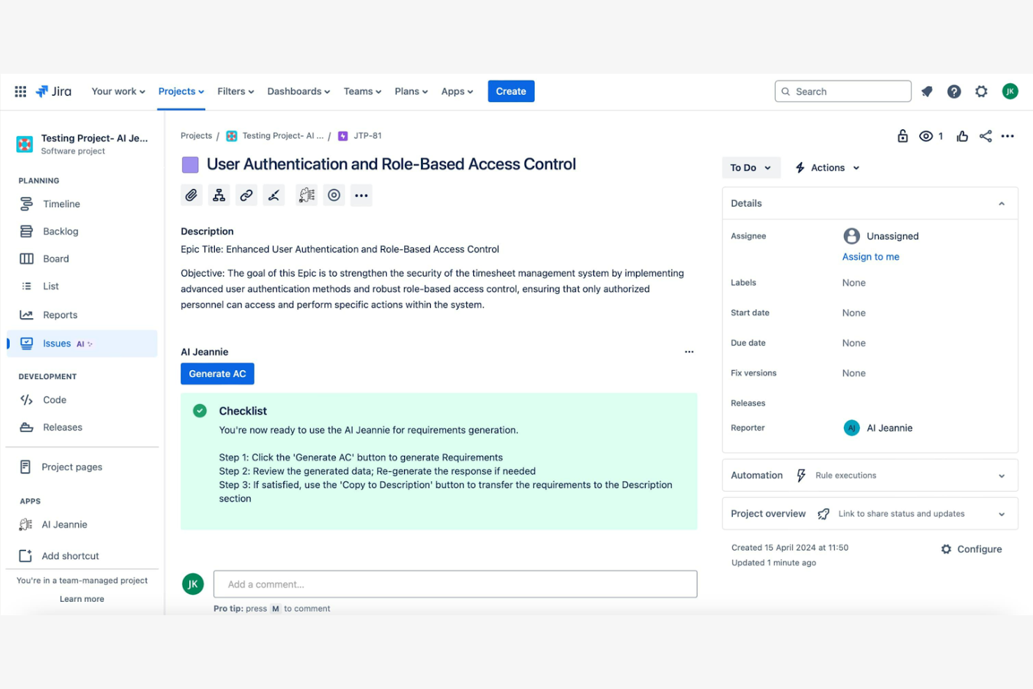 Jira screenshot - 10 najlepszych narzędzi do zarządzania wymaganiami opartych na sztucznej inteligencji — recenzja na 2026 rok