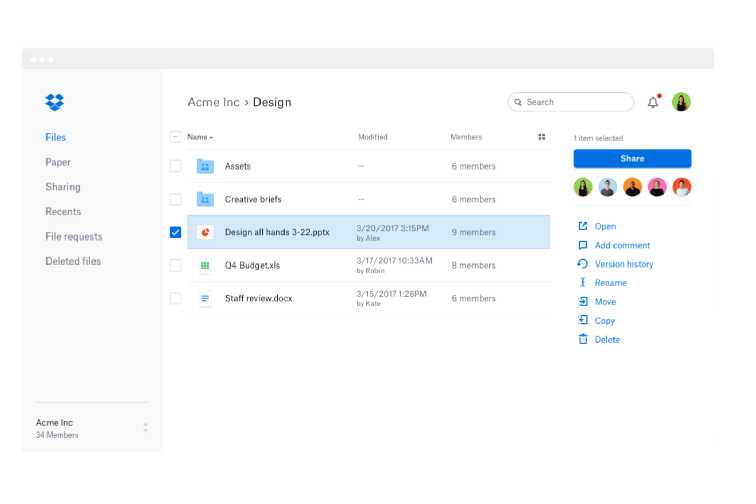 Dropbox Business screenshot - 10 najlepszych globalnych systemów zarządzania dokumentami wybranych na 2026 rok