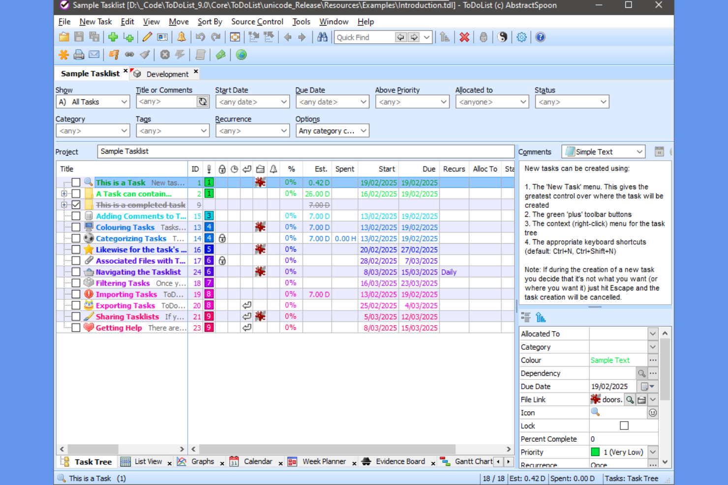 AbstractSpoon ToDoList screenshot - 10 programów do zarządzania zadaniami offline na 2026 rok