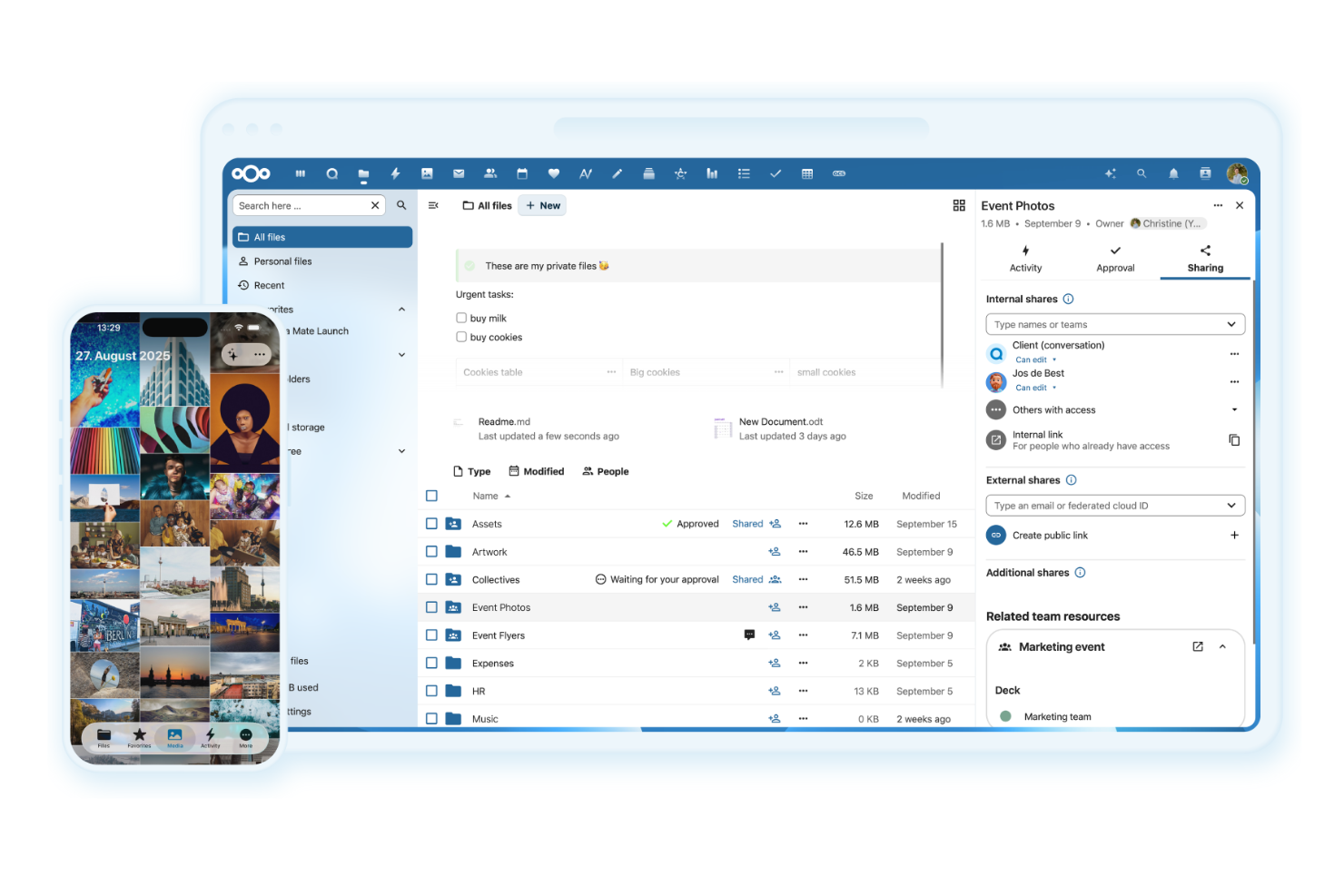 Nextcloud screenshot - 10 najlepszych alternatyw dla OneDrive do przechowywania plików w 2026 roku