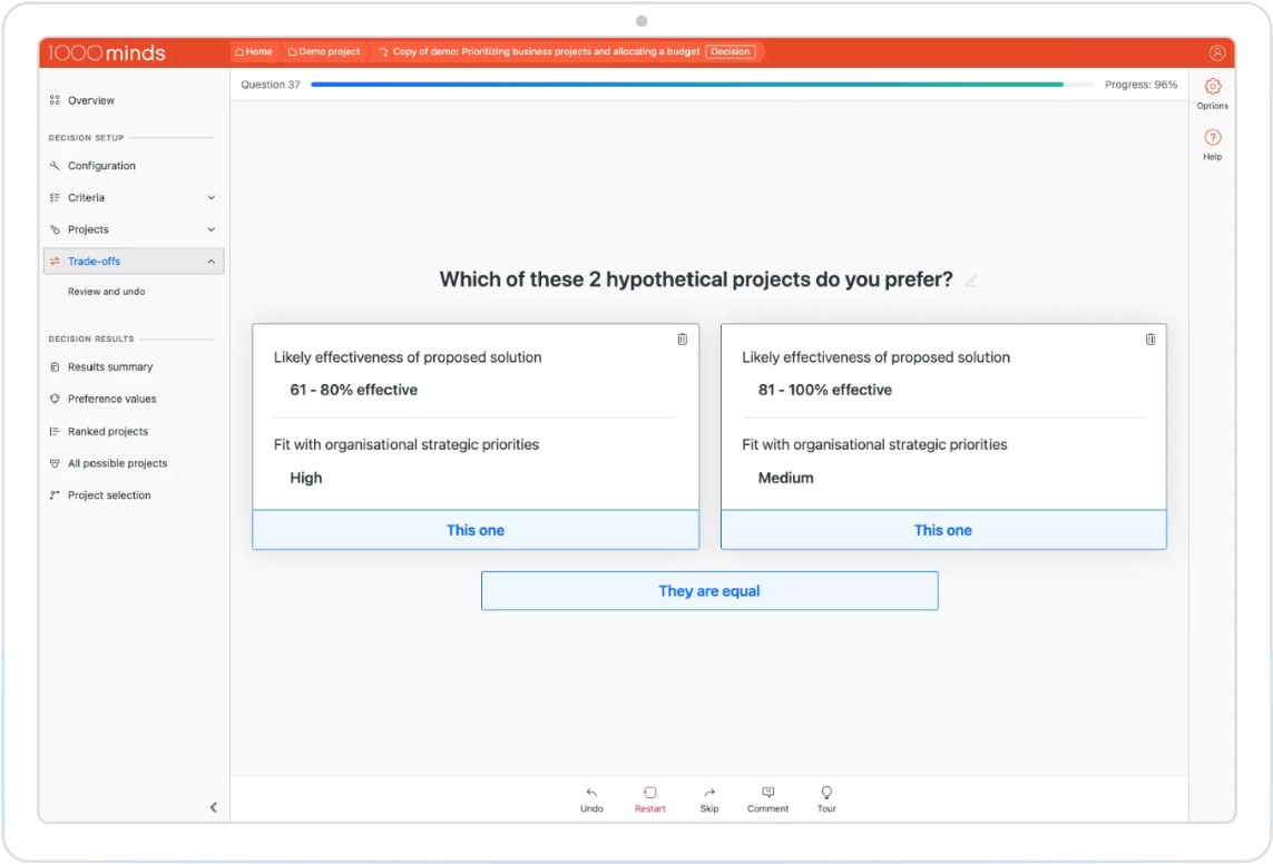 1000minds screenshot - 10 najlepszych programów do zarządzania decyzjami na 2026 rok