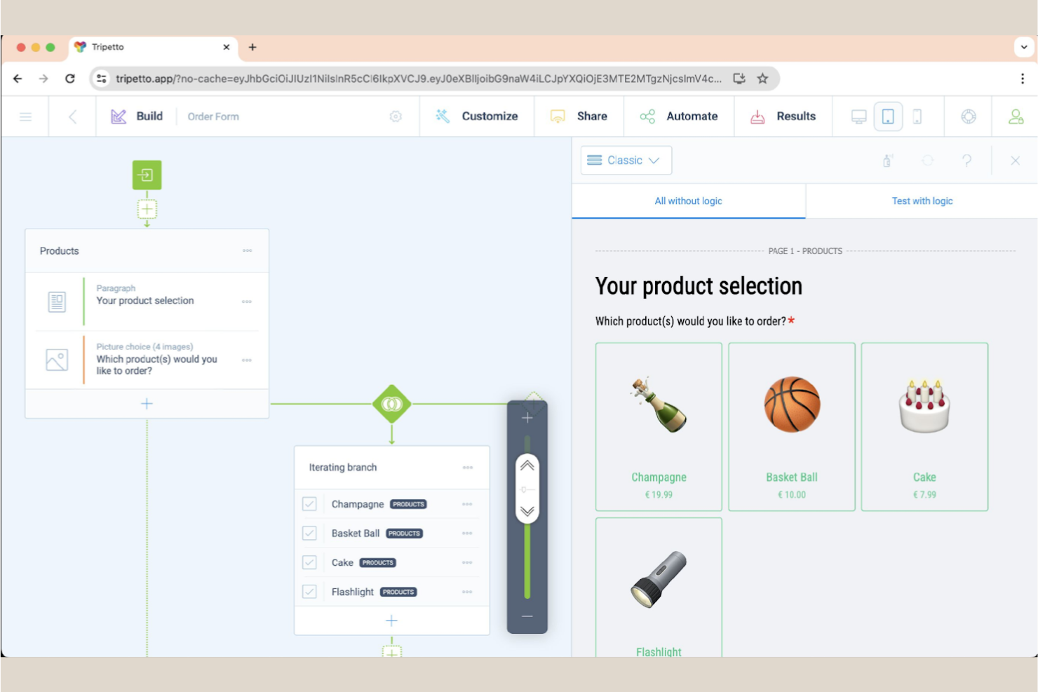 Tripetto screenshot - 10 alternatyw dla Formularzy Google do ankiet internetowych w 2026 roku