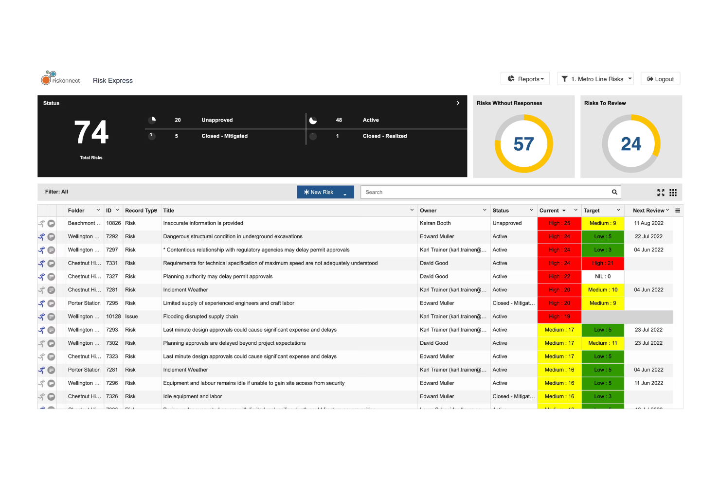 Riskonnect screenshot - 10 najlepszych programów AI do zarządzania ryzykiem projektów — przegląd na 2026 rok