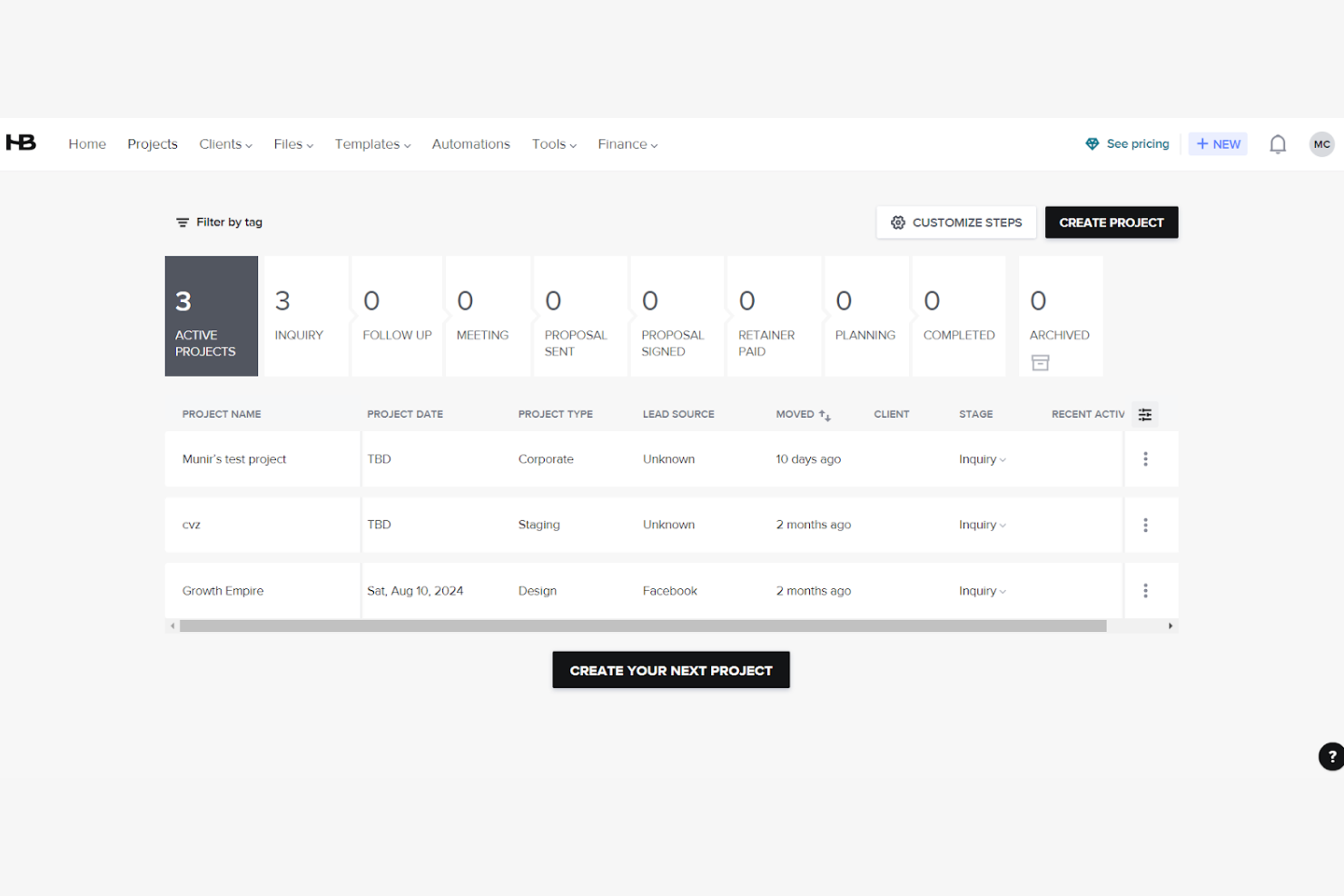 HoneyBook screenshot - 10 najlepszych alternatyw dla Calendly do rezerwowania spotkań w 2026 roku