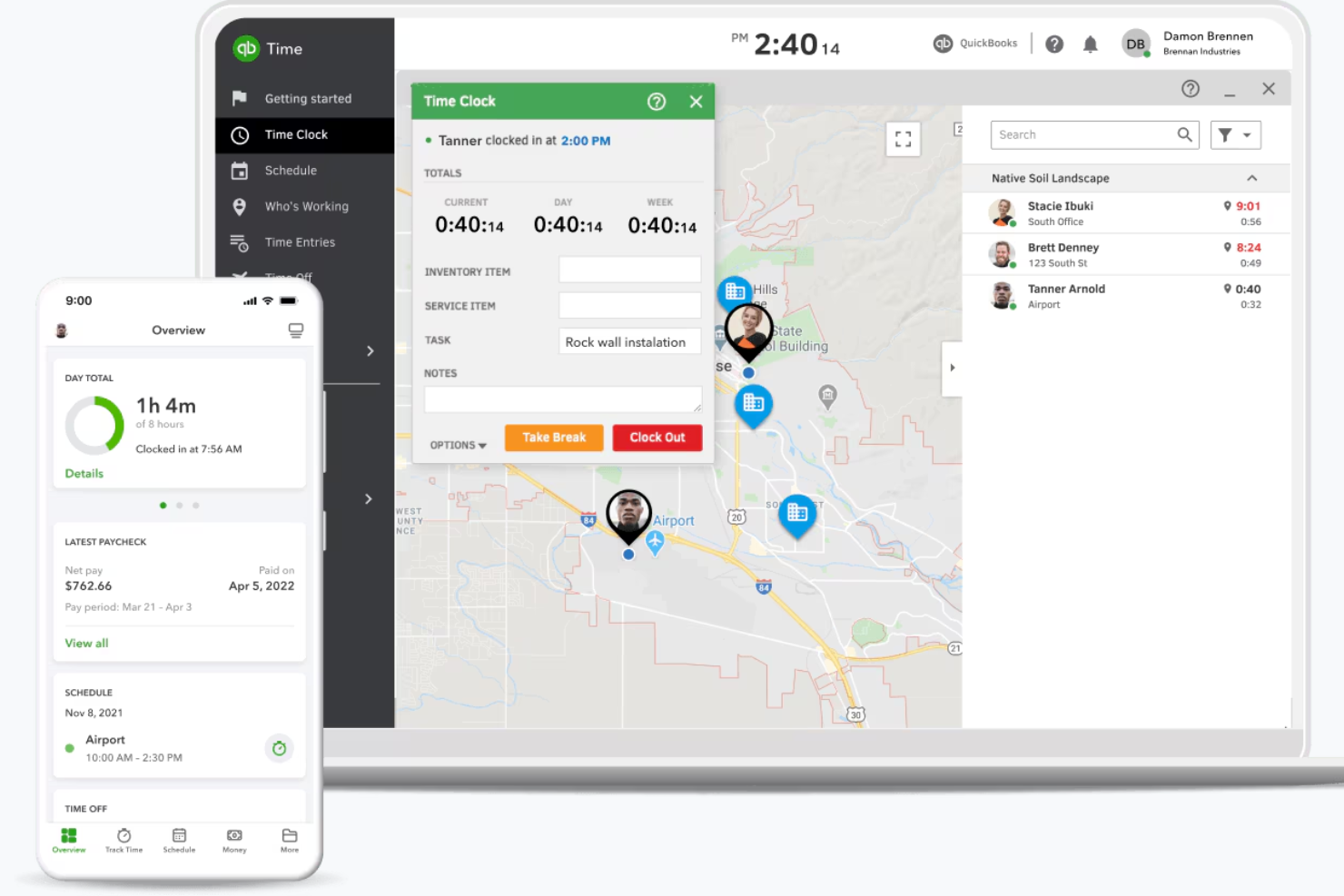 QuickBooks Time screenshot - 10 najlepszych programów do automatycznego śledzenia czasu — recenzja na 2026 rok