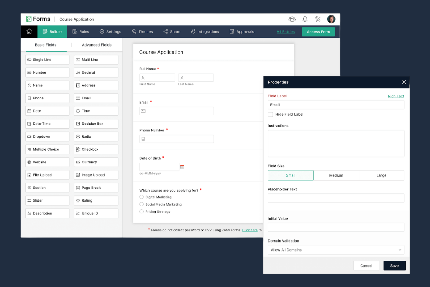 Zoho Forms screenshot - 10 alternatyw dla Formularzy Google do ankiet internetowych w 2026 roku