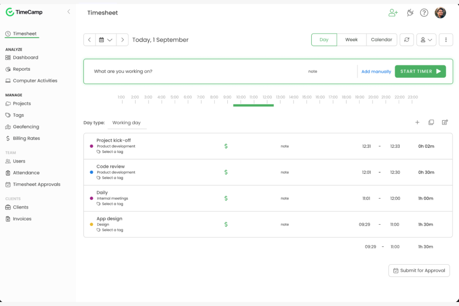 TimeCamp screenshot - 10 najlepszych alternatyw dla Replicon do arkuszy czasu w 2026 roku
