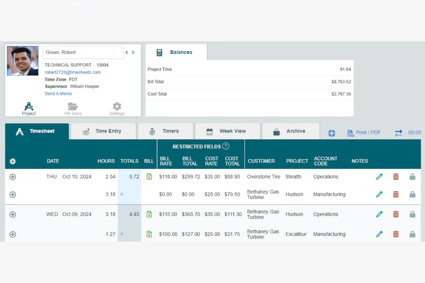 Timesheets.com screenshot - 10 najlepszych alternatyw dla Replicon do arkuszy czasu w 2026 roku