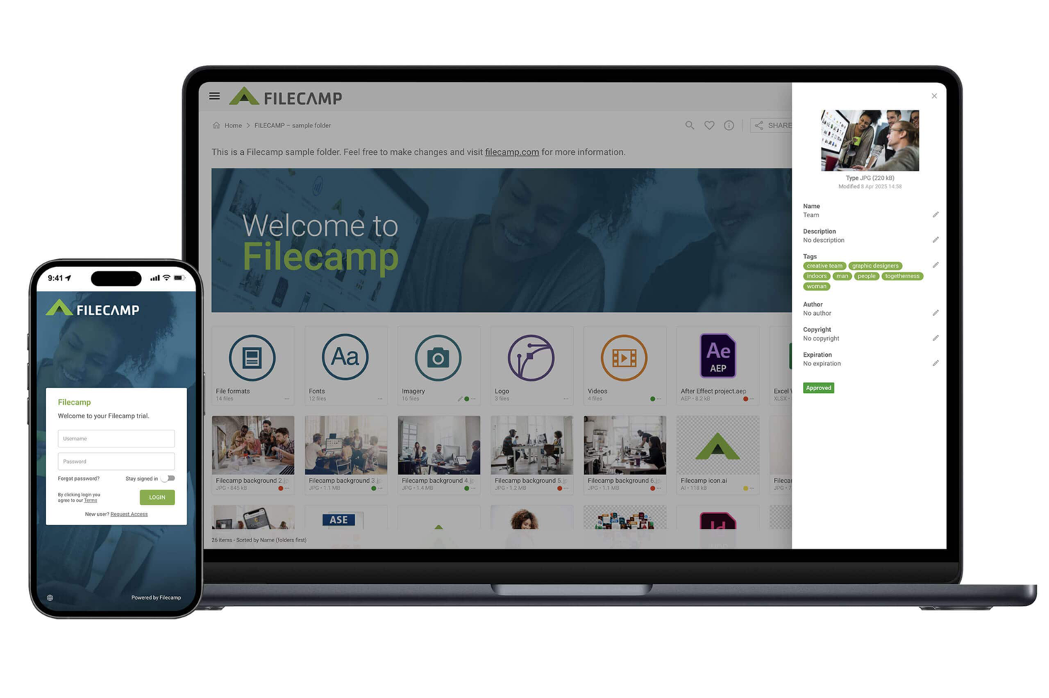 Filecamp screenshot - 10 najlepszych narzędzi AI do zarządzania zasobami cyfrowymi ocenionych w 2026 roku
