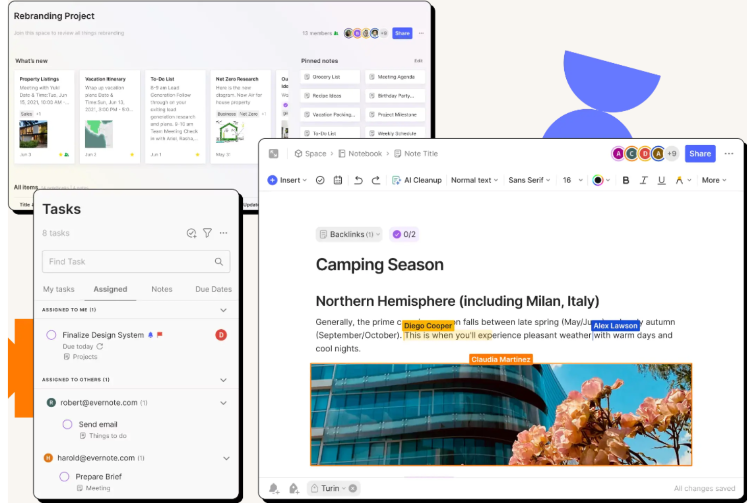 Evernote Teams screenshot - 10 najlepszych alternatywnych narzędzi Mural do współpracy w 2026 roku