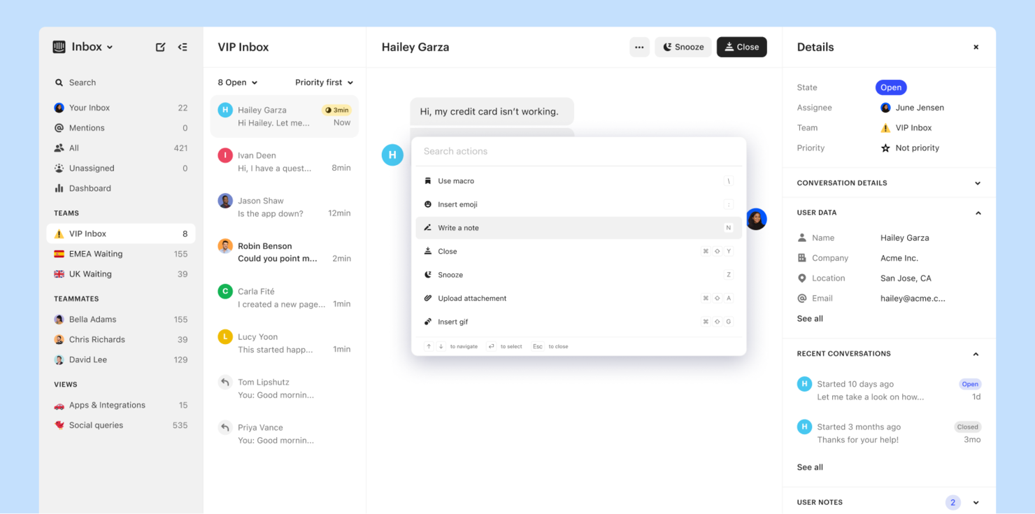 Intercom screenshot - 10 najlepszych programów do współpracy za pośrednictwem poczty e-mail — recenzja na rok 2026