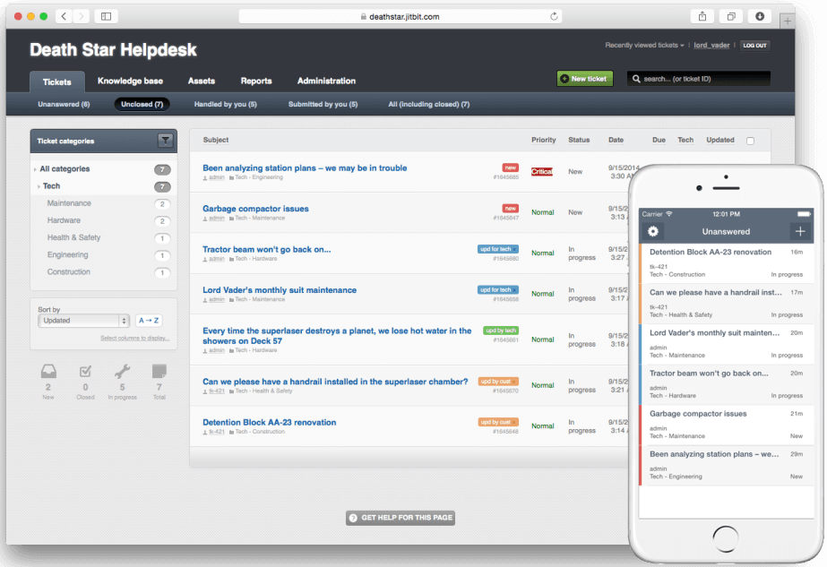 Jitbit Helpdesk screenshot - 10 najlepszych programów do obsługi zgłoszeń zapewniających doskonałą obsługę w 2026 roku