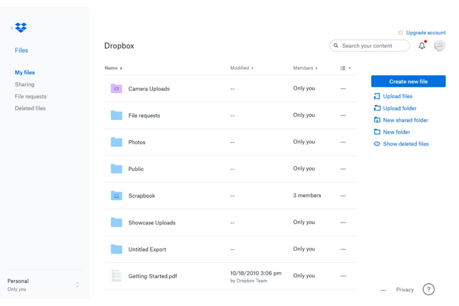 Dropbox screenshot - 10 najlepszych programów do udostępniania plików dla bezpiecznego przesyłania w 2026 roku