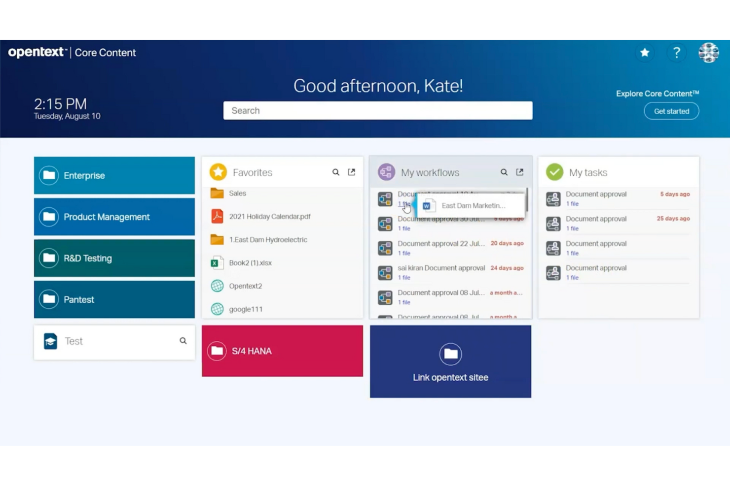 OpenText screenshot - 10 najlepszych programów do obiegu dokumentów — przegląd na 2026 rok